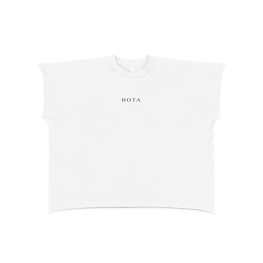 ROTA “Strawberry Statement WHITE” Tee | Raw Edge Boxy Non-Shrink T-Shirt – Gender Neutral
