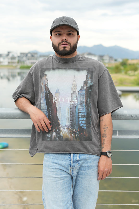 ROTA “NY Draft” Tee | Washed Oversized T-Shirt with Raw Edge – 100% Cotton